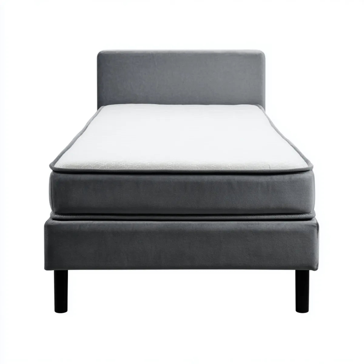 Lit simple avec matelas gris 90 x 190 cm en velours polyester rectangulaire