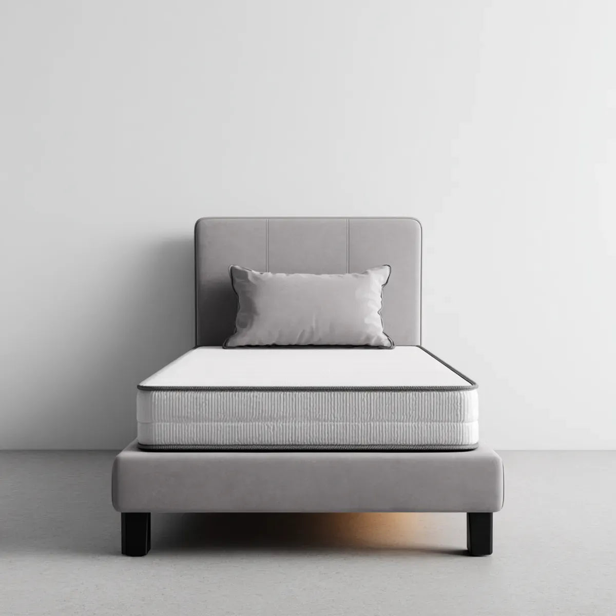 Lit simple avec matelas gris 90 x 190 cm polyester rectangulaire