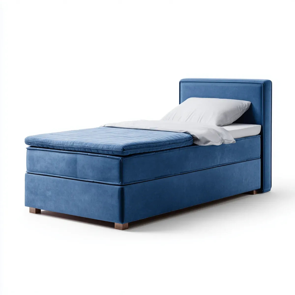 Lit simple avec tête de lit bleu 90 x 190 cm en velours de polyester rectangulaire