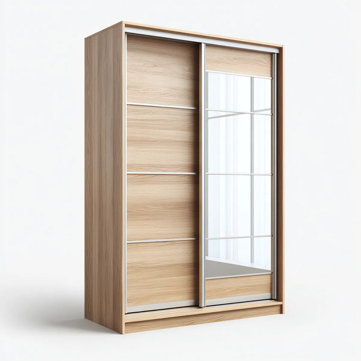 Armoire de chambre à portes coulissantes chêne clair miroir rectangulaire 120 x 60 x 200 cm en panneaux MDF mélaminés