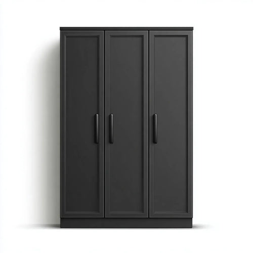 Armoire de chambre 3 portes noire 120 x 52 x 180 cm en panneaux de particules rectangulaire