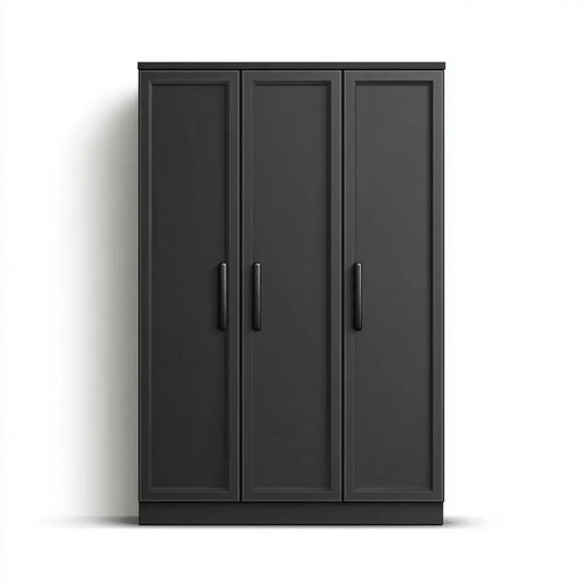 Armoire de chambre 3 portes noire 120 x 52 x 180 cm en panneaux de particules rectangulaire