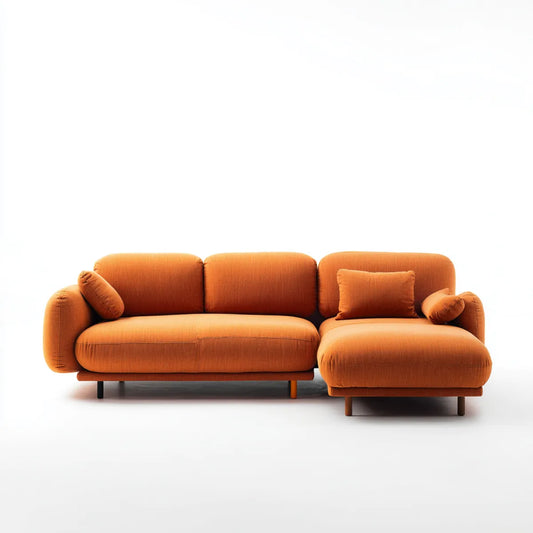 Canapé d’angle 3 places avec méridienne droite orange en polyester 260 x 160 x 85 cm