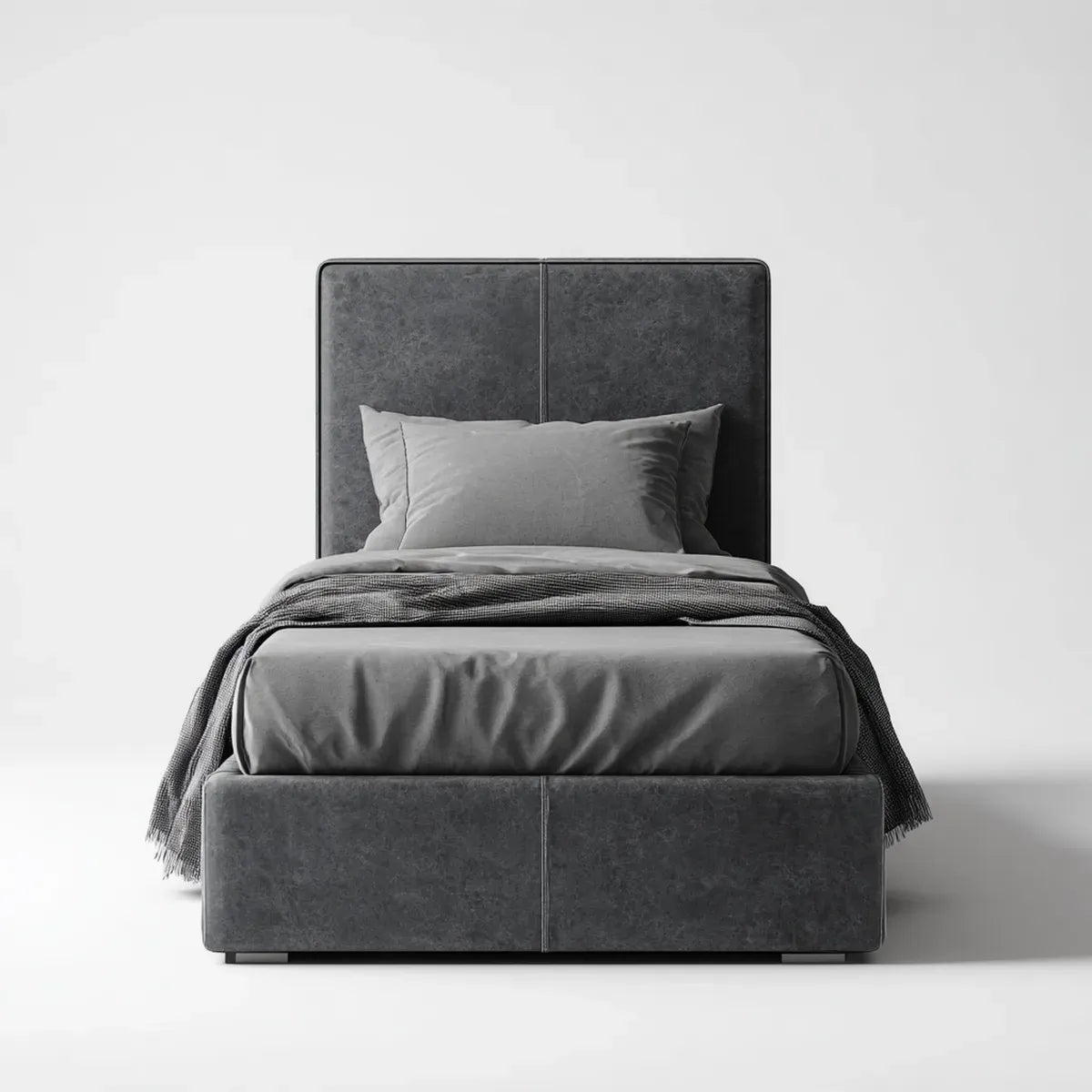 Lit simple capitonné gris foncé 90 x 190 cm en microfibre polyester rectangulaire