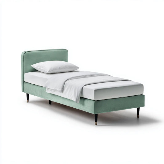 Lit simple rembourré vert 90 x 190 cm en velours de polyester avec tête de lit rectangulaire