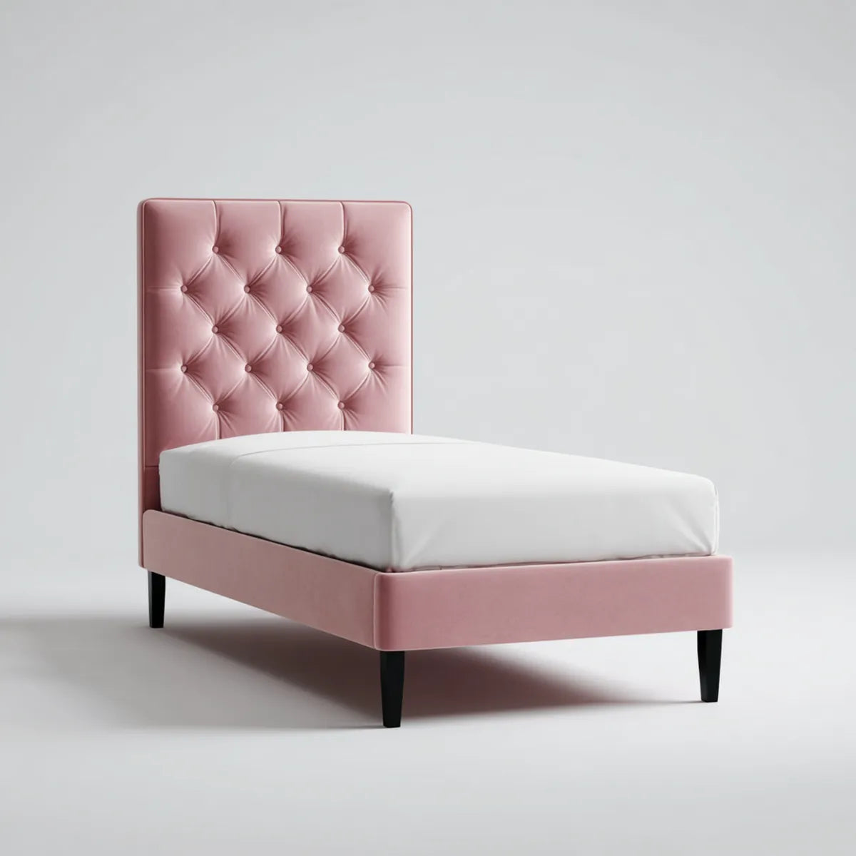 Lit simple enfant capitonné rose 90 x 190 cm en velours de polyester rectangulaire