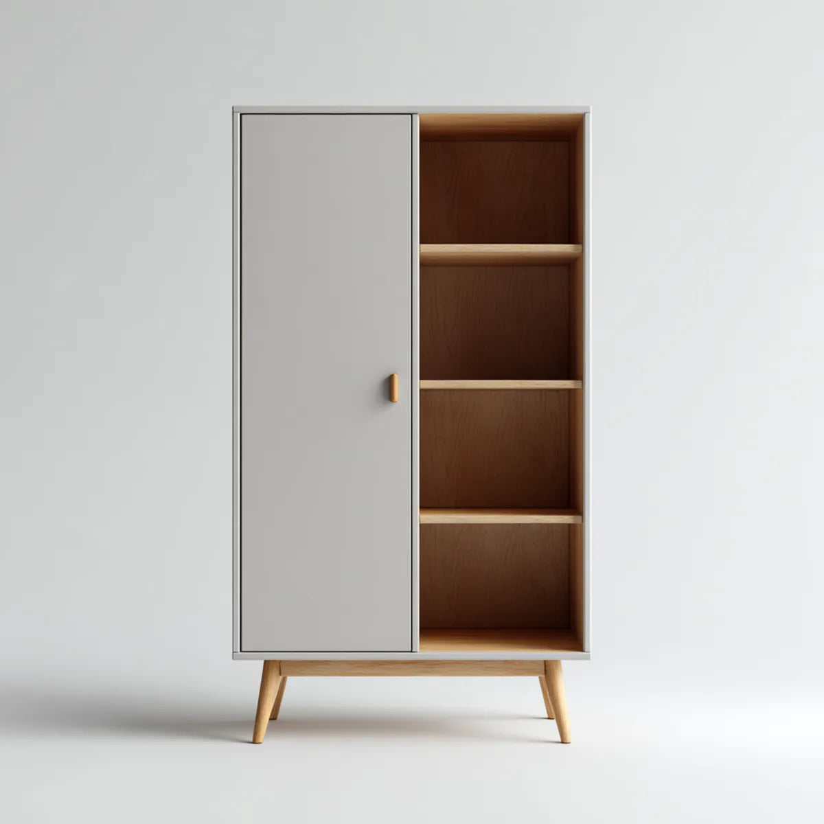 Armoire de chambre grise et naturelle en panneaux de particules mélaminés rectangulaire 80 x 40 x 180 cm avec porte et étagères