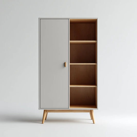 Armoire de chambre grise et naturelle en panneaux de particules mélaminés rectangulaire 80 x 40 x 180 cm avec porte et étagères