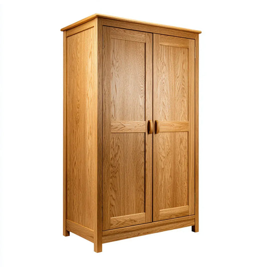Armoire de chambre à 2 portes en chêne massif naturel rectangulaire 100 x 55 x 190 cm