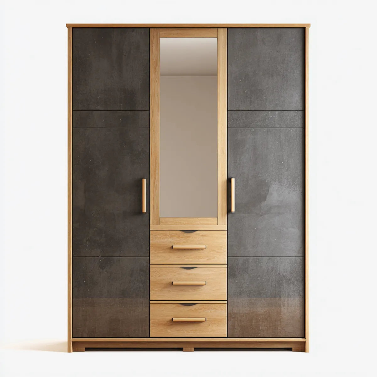 Armoire de chambre 2 portes 3 tiroirs avec miroir chêne gris anthracite 180 x 60 x 200 cm panneaux de particules rectangulaire
