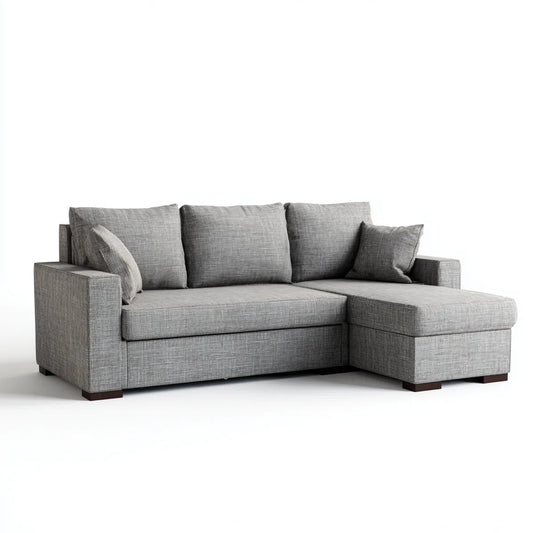 Canapé d’angle droit 3 places gris en polyester 250 x 160 x 85 cm