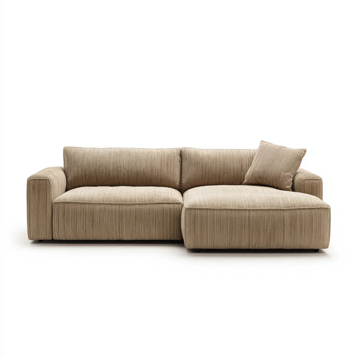 Canapé d'angle 3 places beige en velours côtelé 250 x 160 x 85 cm avec méridienne droite