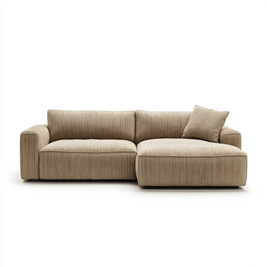 Canapé d'angle 3 places beige en velours côtelé 250 x 160 x 85 cm avec méridienne droite