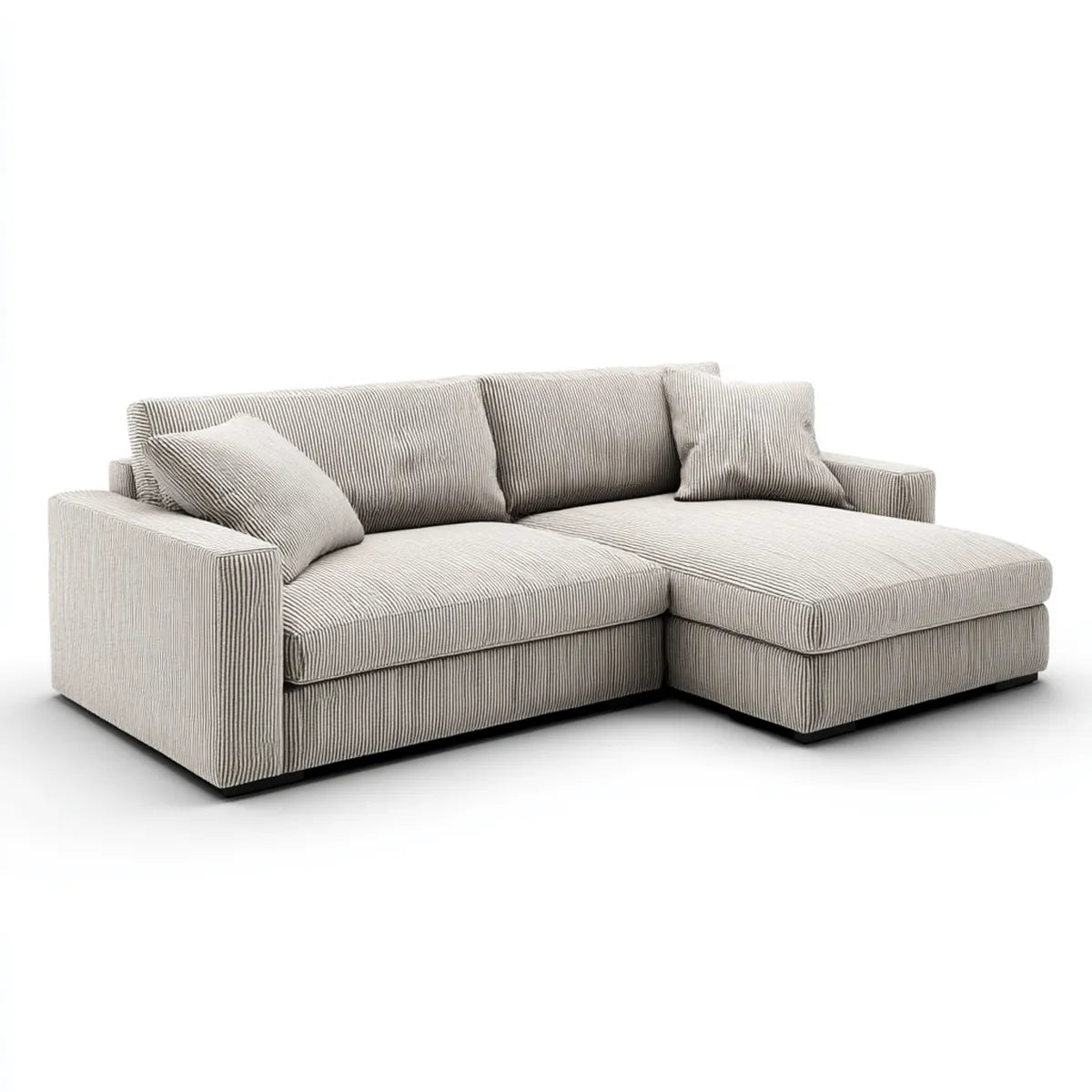 Canapé d’angle droit 3 places beige en polyester côtelé 260 x 165 x 85 cm
