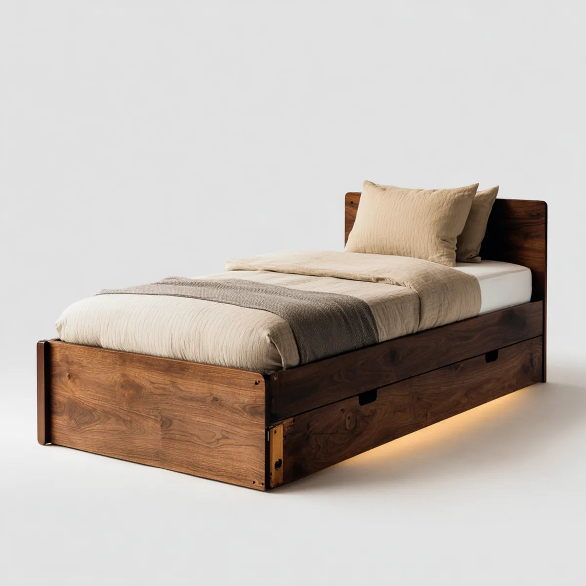 Lit simple avec rangement marron foncé en bois massif 90 x 190 cm rectangulaire
