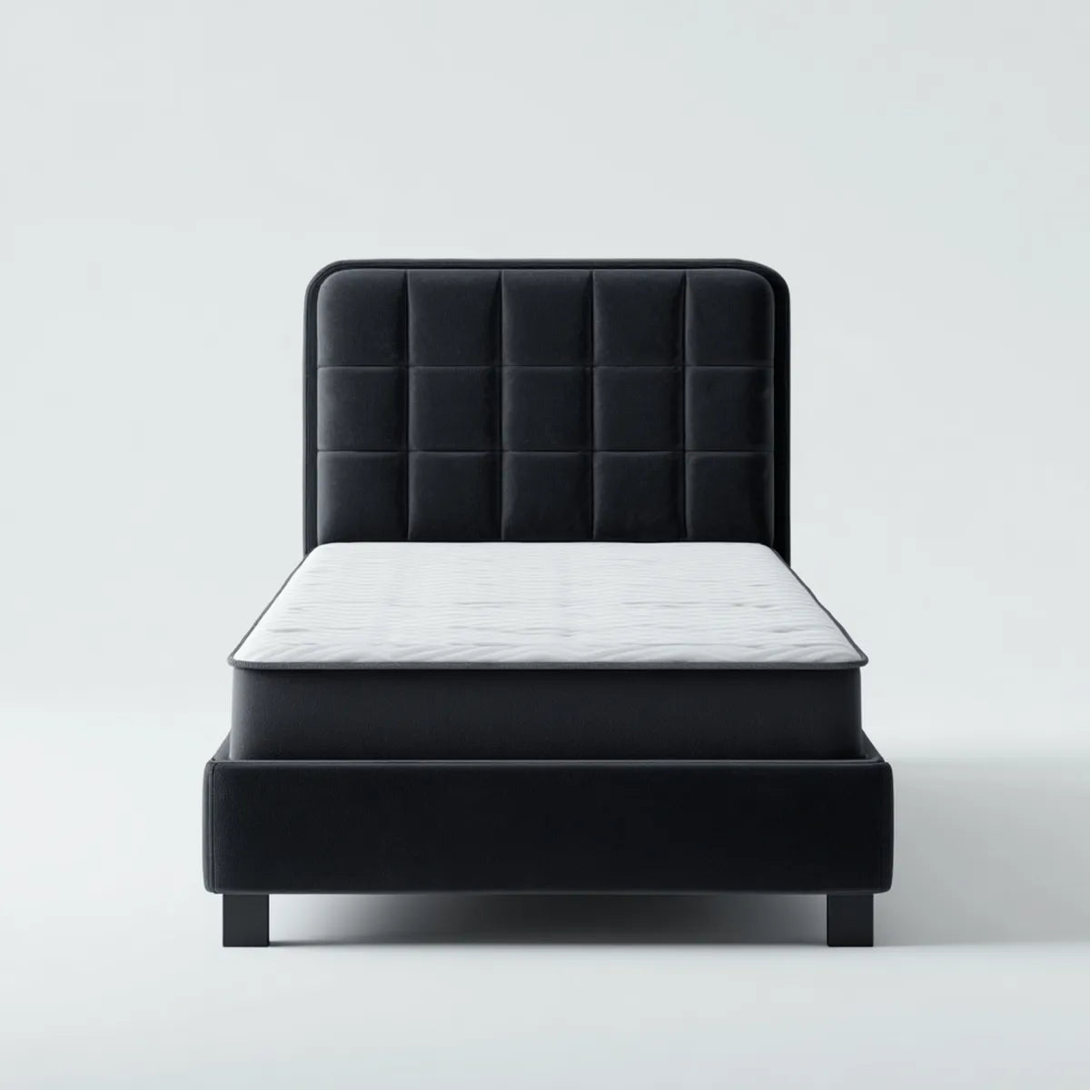 Lit simple capitonné noir 90 x 190 cm en velours polyester rectangulaire