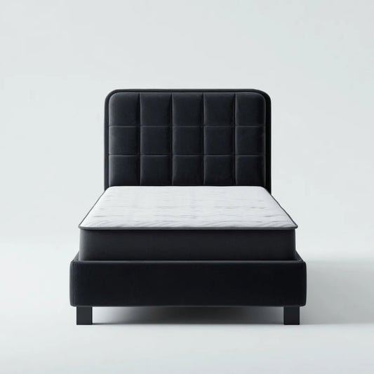 Lit simple capitonné noir 90 x 190 cm en velours polyester rectangulaire